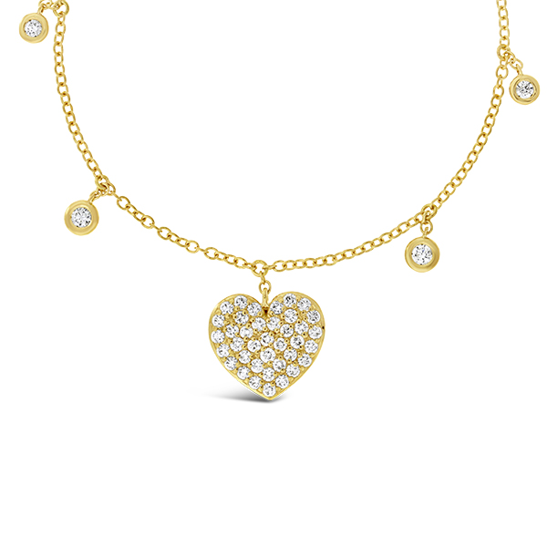 18K Pavé Diamond Heart on Diamond Station Chain Necklace